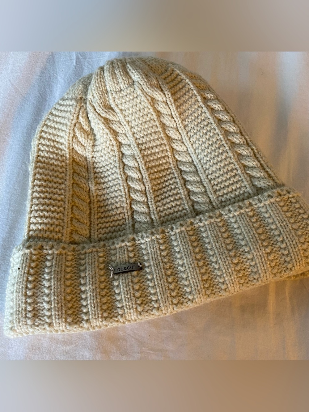 Go & Go Winter Hat Womens OS Beanie Hat Cream Ivory Knit Fleece Lined Gorpcore